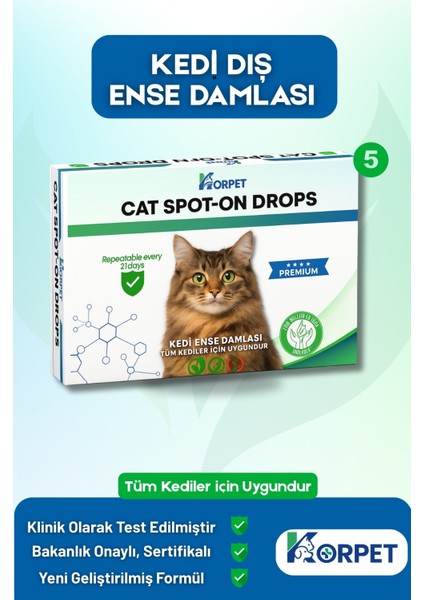 Kediler Için Dış Ense Serumu 5'li Bitkisel Parazit Cilt Tüy Damlası