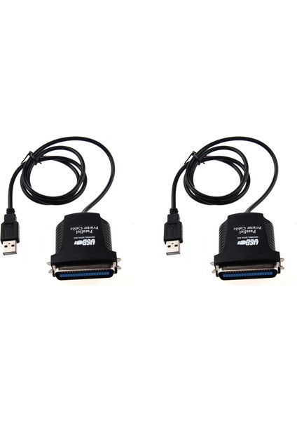 2x USB - Yazıcı Paralel Bağlantı Noktası 36PIN Erkek Dönüşüm Kablosu Siyah (Yurt Dışından)