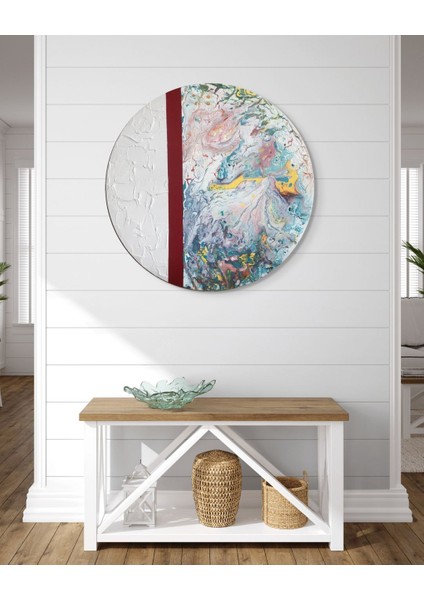 Eşik 1 – 50 cm Yuvarlak, Dokulu & Akrilik Pouring Mix Media Tablo, El Yapımı – Asılmaya Hazır fırsatları