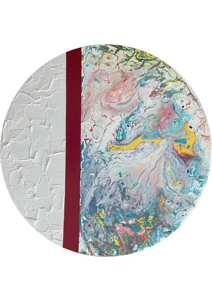 Eşik 1 – 50 cm Yuvarlak, Dokulu & Akrilik Pouring Mix Media Tablo, El Yapımı – Asılmaya Hazır