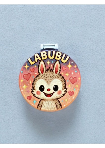 Labubu Temalı Plastik El Aynası. Çap: 9cm. Çift Taraflı