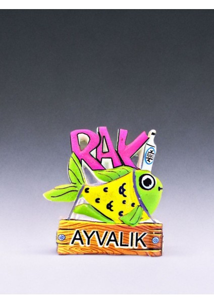 Rakı Balık Ayvalık Yazılı Polyester Magnet 5,5 cm x 6,5 cm Ebat