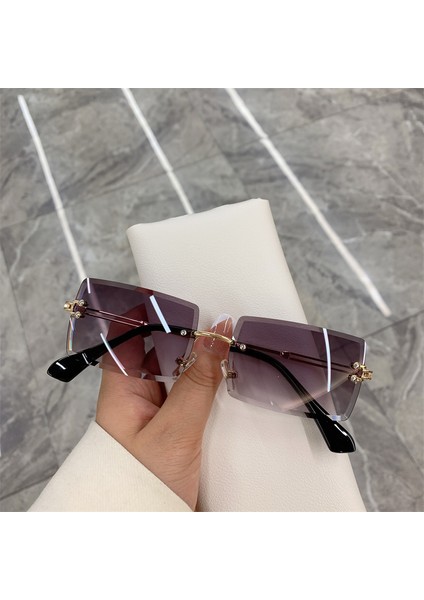 Vintage Moda Güneş Gözlüğü Çerçevesiz Çerçevesiz Dikdörtgen Tonları Degrade UV400 Yaz Seyahat Güneş Gözlükleri Kadınlar Için (Yurt Dışından) modelleri