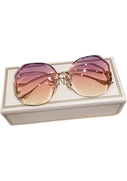 Degrade Güneş Gözlüğü Kadın Okyanus Su Kesim Kesilmiş Lens Metal Kavisli Tapınaklar Güneş Gözlükleri Kadın UV400 (Yurt Dışından)