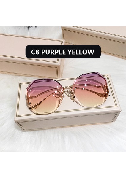 Degrade Güneş Gözlüğü Kadın Okyanus Su Kesim Kesilmiş Lens Metal Kavisli Tapınaklar Güneş Gözlükleri Kadın UV400 (Yurt Dışından) fiyatları