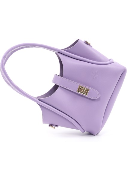 Lila SHK187 Suni Deri Kilit Detaylı Ayarlabilir Askılı El,kol ve Omuz Çantası