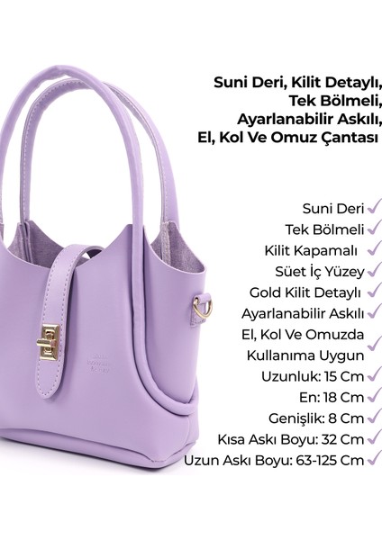 Lila SHK187 Suni Deri Kilit Detaylı Ayarlabilir Askılı El,kol ve Omuz Çantası