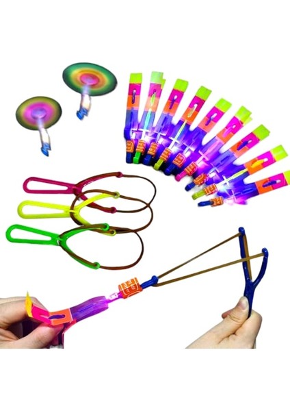 16 Adet LED Işıklı Sapan Havada Süzülen Oyuncak Mancınık Sapan modelleri