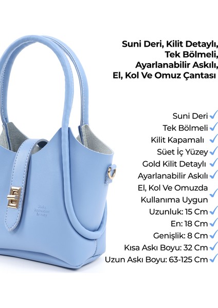 Mavi SHK187 Suni Deri Kilit Detaylı Ayarlabilir Askılı El,kol ve Omuz Çantası