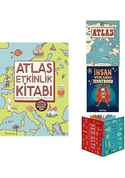 Atlas Etkinlik Kitabi +Atlas(Ciltli)+ Insan Vucudu Tiatrosu+ Yer Alti Su Alti(Ciltli)=4kitap