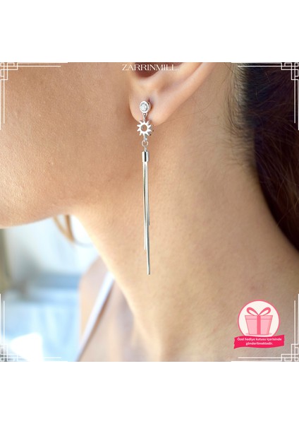 Kadın 925 Ayar Gümüş Taşlı Sallantılı Güneş Küpe