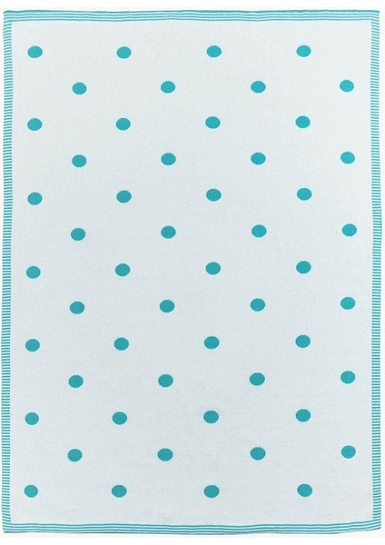 Puantiyeli Triko Bebek Battaniyesi Çift Renkli Turkuaz Beyaz 70x90cm modelleri