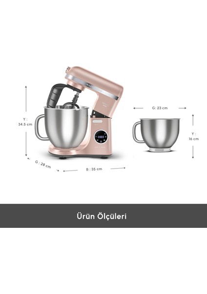 Mastermaid Chef Ultra D2000W Dijital Ekranlı Hamur Yoğurma Makinesi Pearly Pink 7l fiyatları
