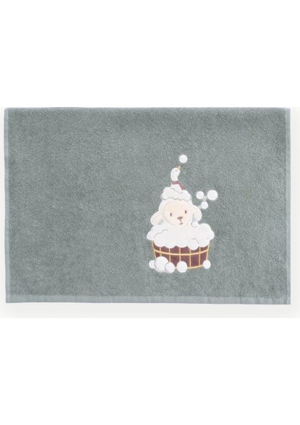 Kuzu Nakışlı Pamuk Bebek Havlusu (50X100 Cm) Haki