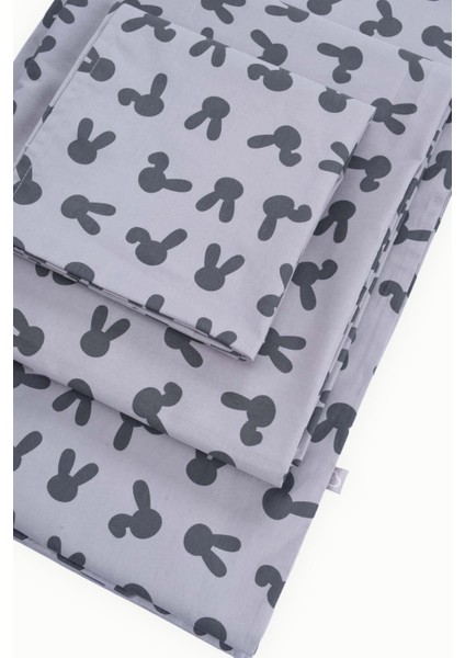 % 100 Pamuk Bebek Nevresim Takımı Tavşan Kulağı Gri