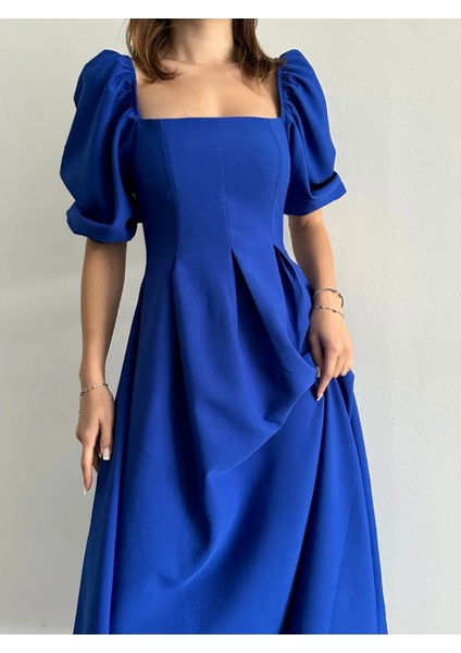 Karpuz Kol Kare Yaka Midi Elbise fırsatları