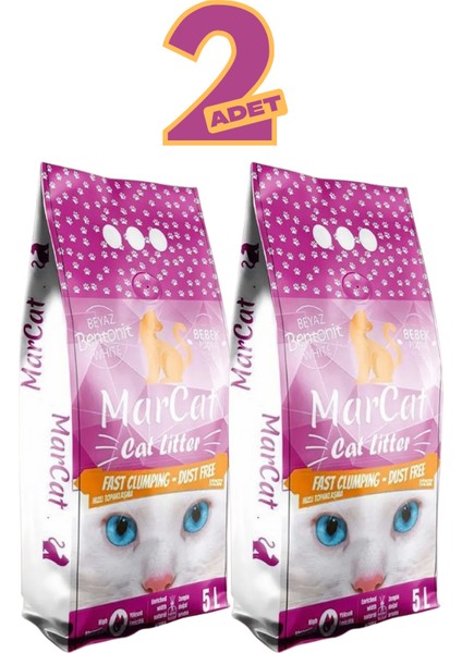 2 Adet 5 Lt. Bebek Pudrası Kokulu Topaklanan Bentonit Kedi Kumu