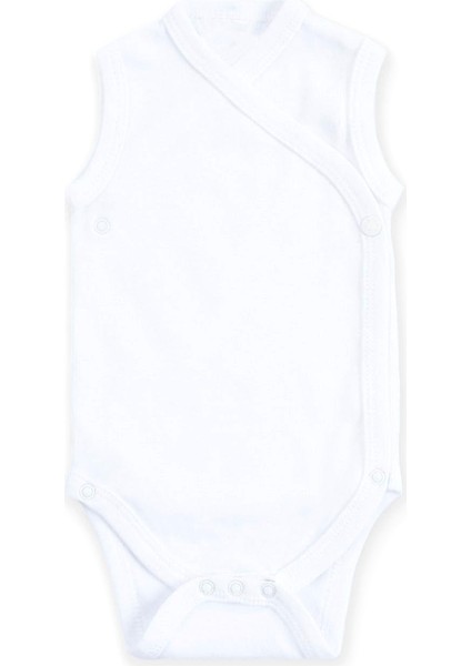 Pamuklu Prematüre Bebek Body Kolsuz Kruvaze Beyaz Zıbın