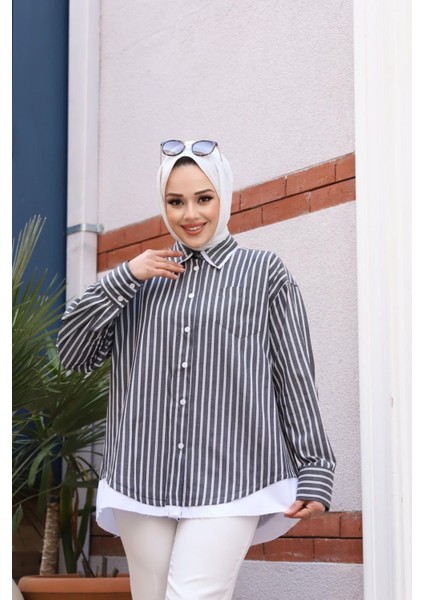 Hardy Poplin Kumaş Standart Beden Çizgili Gömlek