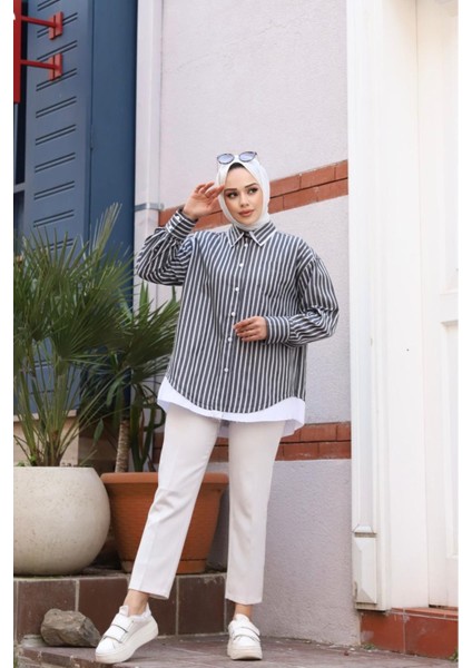 Hardy Poplin Kumaş Standart Beden Çizgili Gömlek fiyatları