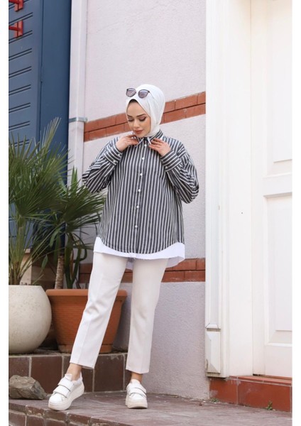 Hardy Poplin Kumaş Standart Beden Çizgili Gömlek modelleri