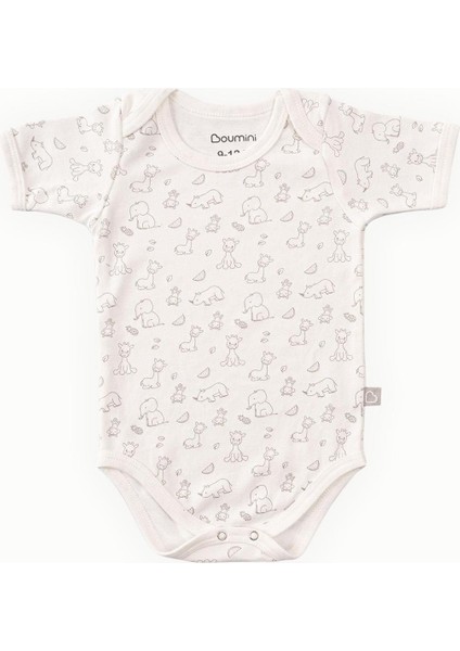 Pamuklu Bebek Çıtçıtlı Kısa Kollu Body Zarf Yaka Zürafa Krem fiyatları