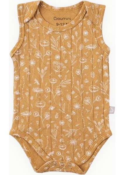 Pamuklu Bebek Çıtçıtlı Atlet Bahar Çiçekli Hardal