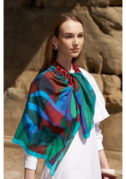 Mavi Ed Scarf Glaze Vase Desen Eşarp