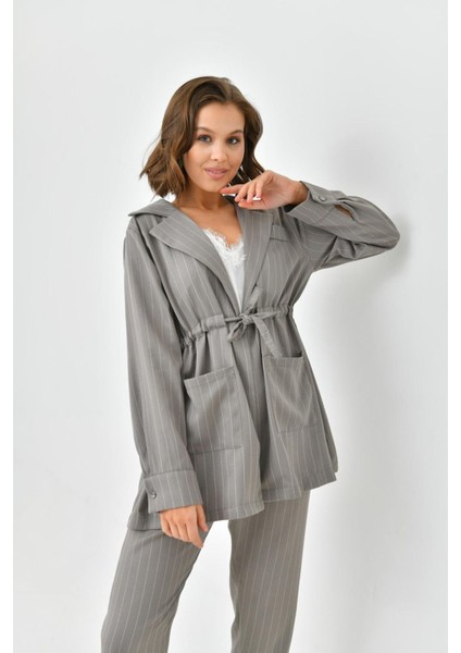 Arthur Kadın Çizgili Ceket Pantolon Alt Üst Takım