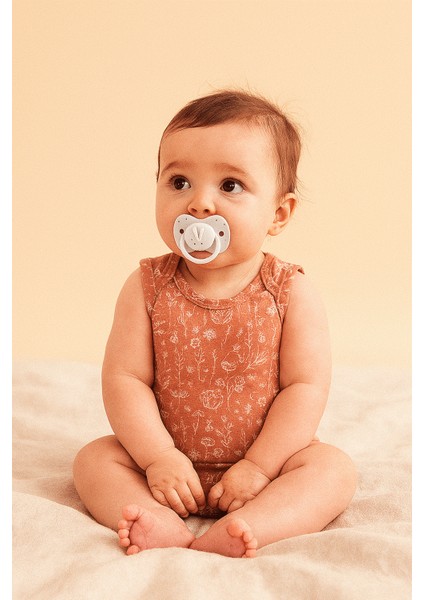 Pamuklu Bebek Çıtçıtlı Atlet Bahar Çiçekli Kiremit