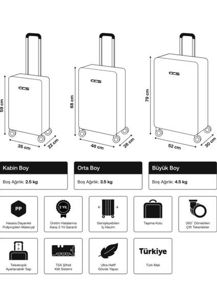Unisex 5242 Polipropilen Battal Boy & Körüklü Valiz (Not: Kabin Boy Valizlerde Körük Yoktur.)