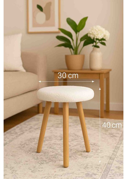 Gürgen Ahşap Retro Ayak Dekoratif Beyaz Pelüş Puf Tabure Bench Koltuk Sandalye fırsatları