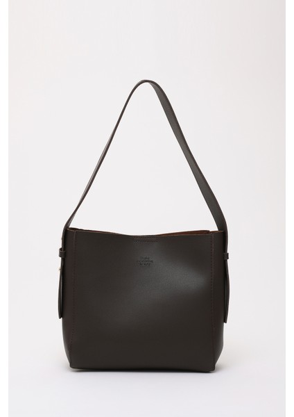 Kahve Rengi SHK185 Suni Deri Çıtçıtlı Standart Kol Askılı El, Kol ve Omuz Çantası