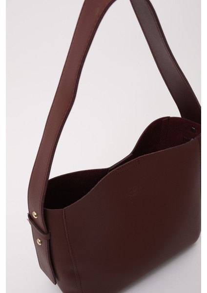 Bordo SHK185 Suni Deri Çıtçıtlı Standart Kol Askılı El, Kol ve Omuz Çantası