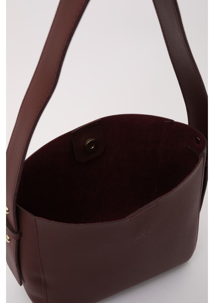 Bordo SHK185 Suni Deri Çıtçıtlı Standart Kol Askılı El, Kol ve Omuz Çantası