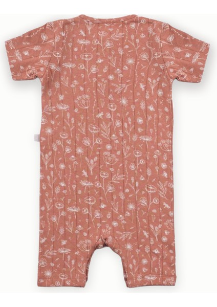 Pamuklu Kısa Kollu Bebek Şort Tulum Bahar Çiçekli Kiremit fiyatları