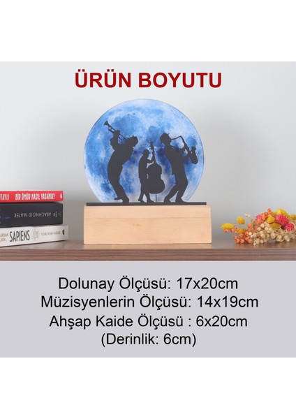 Işıklı Pleksi Dolunay Kişiselleştirilebilir Dekoratif Biblo Orkestra Jazz Anahtar Askılığı