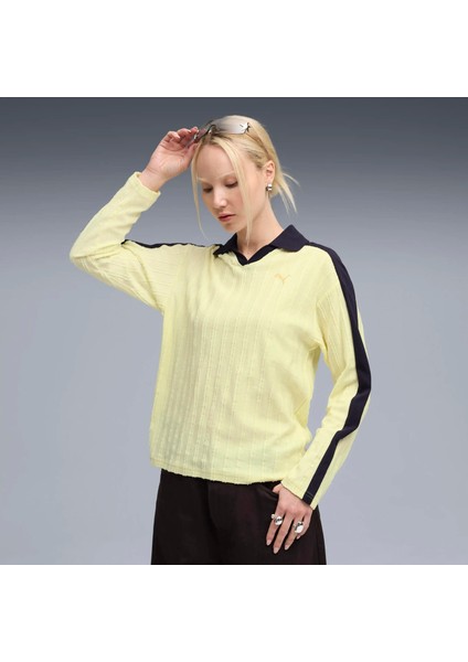 Kadın Sarı Puma T7 Relaxed Long Sleeve Polo Sarı Kadın Polo T-Shirt