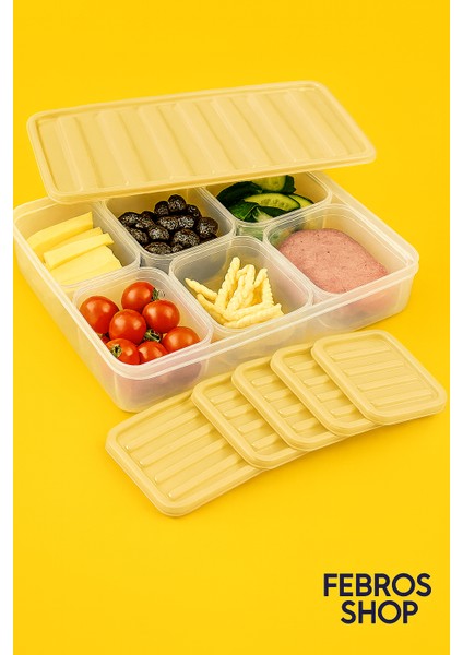 7’li Saklama Kabı Seti 1 Adet 2500 ml 6 Adet 250 ml Mikdrodalga Derin Dondurucu Saklama Kabı Krem