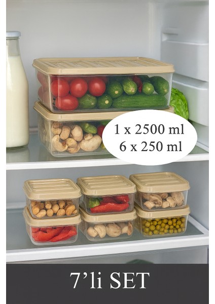 7’li Saklama Kabı Seti 1 Adet 2500 ml 6 Adet 250 ml Mikdrodalga Derin Dondurucu Saklama Kabı Krem fiyatları