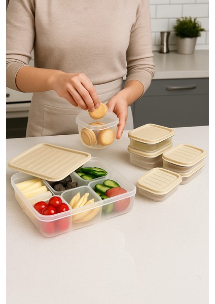 7’li Saklama Kabı Seti 1 Adet 2500 ml 6 Adet 250 ml Mikdrodalga Derin Dondurucu Saklama Kabı Krem fırsatları