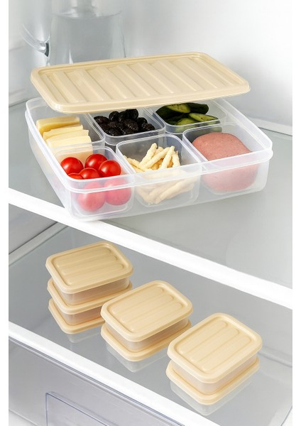 7’li Saklama Kabı Seti 1 Adet 2500 ml 6 Adet 250 ml Mikdrodalga Derin Dondurucu Saklama Kabı Krem indirimleri