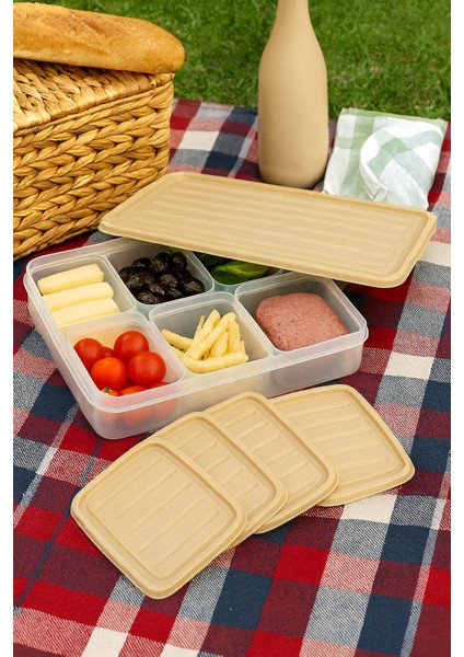 7’li Saklama Kabı Seti 1 Adet 2500 ml 6 Adet 250 ml Mikdrodalga Derin Dondurucu Saklama Kabı Krem