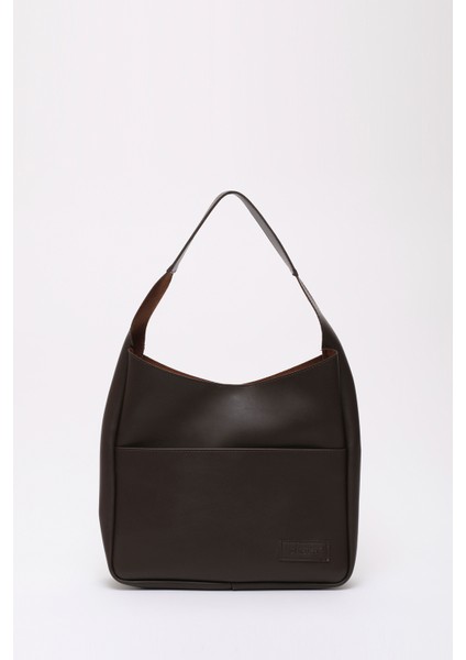 Kahve Rengi SHK180 Suni Deri, Çıtçıtlı, Iki Bölmeli El, Kol ve Omuz Çantası