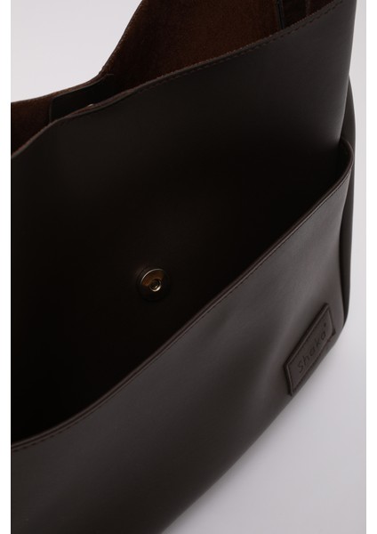 Kahve Rengi SHK180 Suni Deri, Çıtçıtlı, Iki Bölmeli El, Kol ve Omuz Çantası