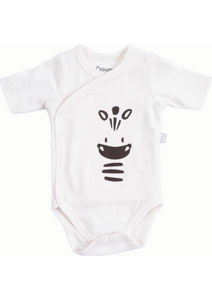 Pamuklu Bebek Kruvaze Kısa Kollu Body Ekru Zürafa