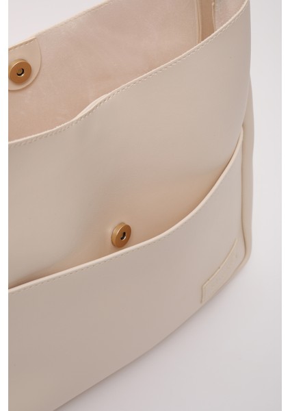 Krem SHK180 Suni Deri, Çıtçıtlı, Iki Bölmeli El, Kol ve Omuz Çantası