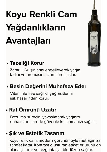 2'li 750 ml Yağdanlık Sosluk Sirkelik Zeytinyağı Şişesi Sağlıklı Koyu Cam Damlatmaz Kapak