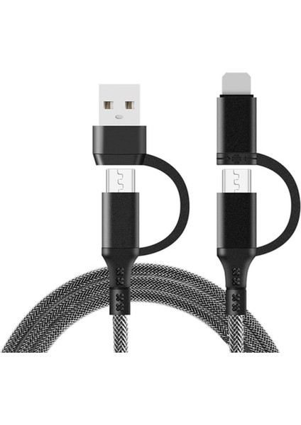 4'ü 1 Arada Hızlı Şarj Kablosu - 87W Pd Desteği - Çok Uçlu Type-C, USB ve Lightning Kablo