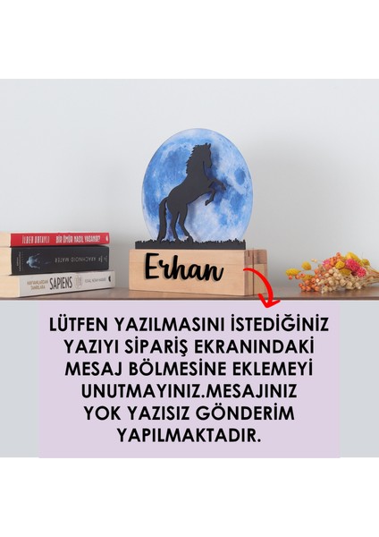 Işıklı Pleksi Dolunay Kişiselleştirilebilir Dekoratif Biblo Ahşap Sage At Anahtar Askılığı modelleri